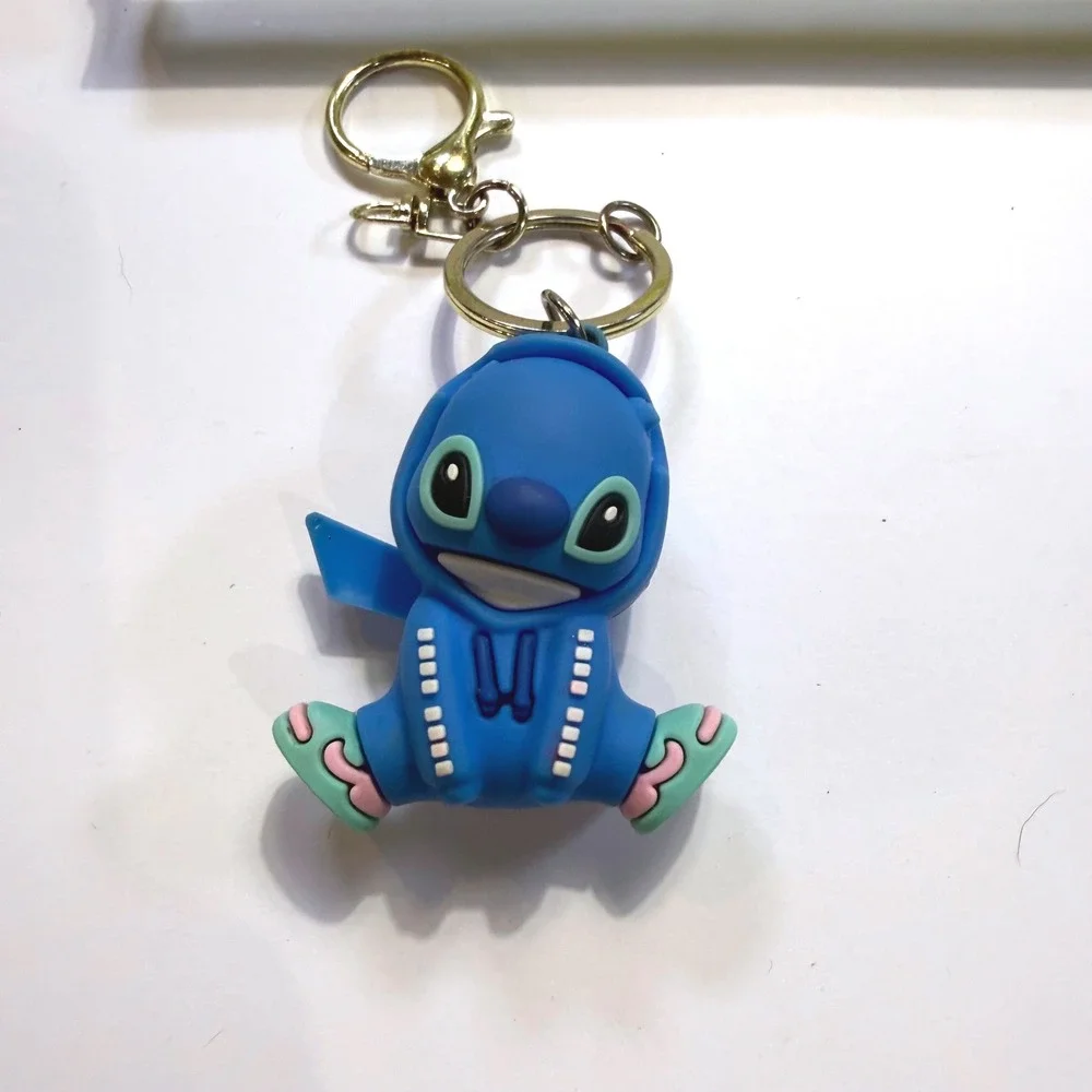 Disney Stitch Blue Onesie 3D Rubber Keychain Gold Lobster Clasp Bag Charm 2.5in